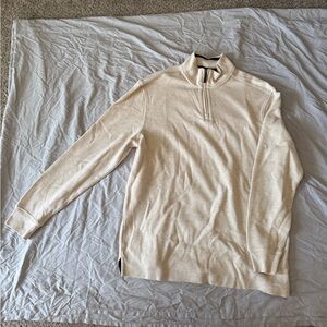 Club Room Cream Quarter-Zip Pullover with Navy Trim